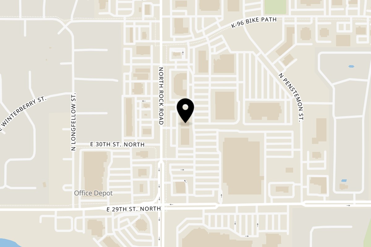 Map showing the location of The Easy Egg Breakfast & Lunch N Rock Rd on 3130 N Rock Rd #100 in Wichita